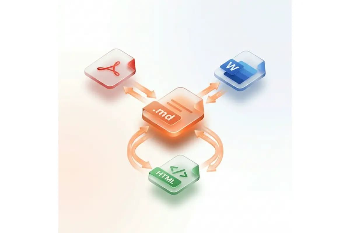 Markdown file conversion workflow - convert between Markdown, PDF, Word and HTML formats in both directions