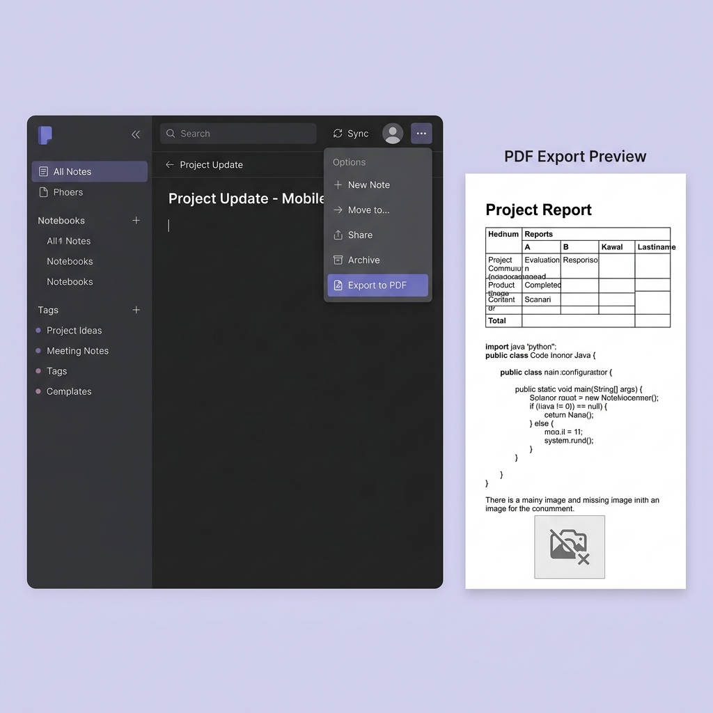 Obsidian 笔记编辑器的导出菜单,显示有限的格式选项